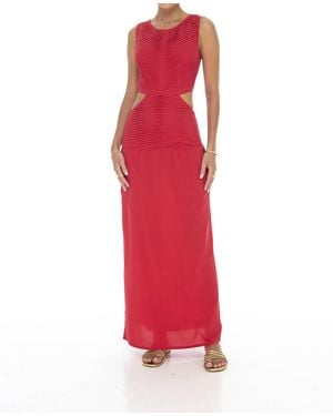 Phie Collective Brushed Cotton Pleated Cut Out Dress - Red