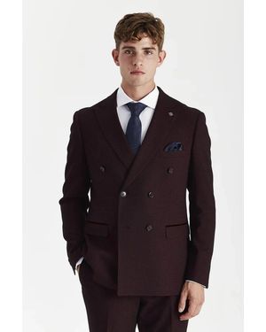 Paul Andrew Blazer Checked Double Breasted Plaid Tailored Fit Jacket - Blue