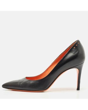 Santoni Leather Pointed Toe Pumps - Blue