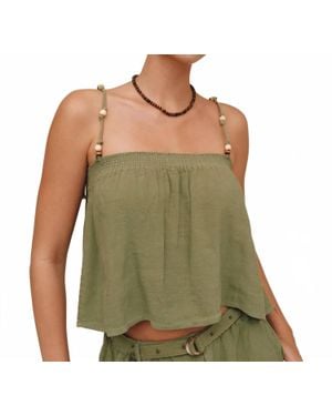 Bella Dahl Smocked Beaded Strap Tank - Green