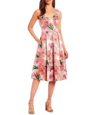 Eliza J Floral Print Fit And Flare Midi Dress - Red