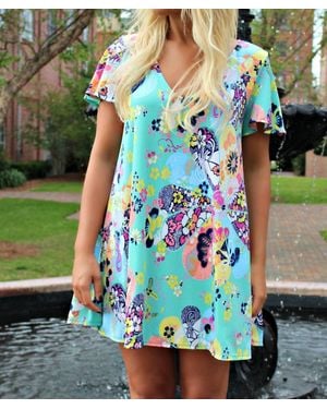 Judith March Japanese Print Shift Dress - Blue