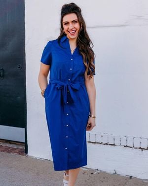 J joy Pocket Midi Shirtdress - Blue