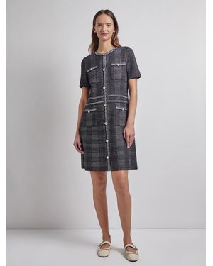 Misook Bold Plaid Tweed Knit Sheath Dress - Gray