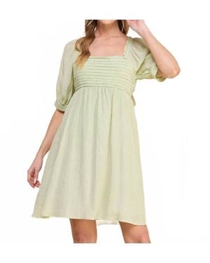 Allie Rose Textured Puff Sleeve Babydoll Dress - Green