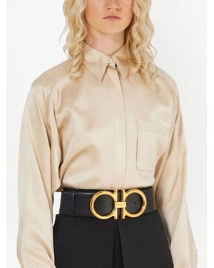 Ferragamo Ferragamo Donna Gancini Leather Belt - Natural