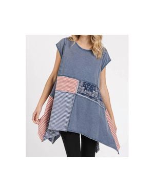 Mittoshop Gingham Patchwork Handkerchief Hem Top - Blue