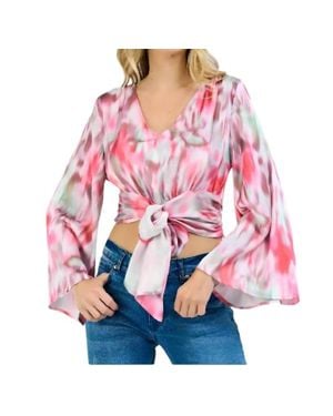 Love Bowtie Crop Flare Sleeve Top - Pink