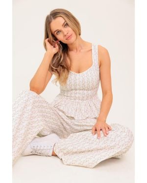 TRUEDAMES Citrus Flow Ivory Woven Top - White
