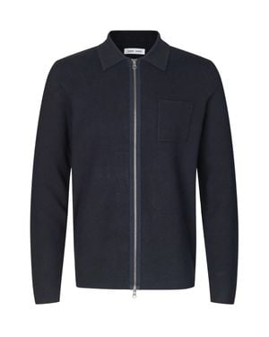 Samsøe & Samsøe Zip Front Knit Shirt Jacket - Blue