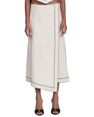Avec Les Filles Asymmetrical Faux Wrap Linen-Blend Midi Skirt - White