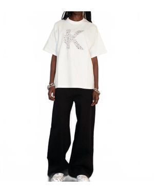 KnotWtr Rhinestone Short Sleeve K-Shirt - White