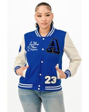 TRUEDAMES Patch Varsity Bomber Jacket - Blue