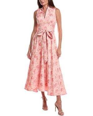 Rene Ruiz Mandarin Collar Jacquard Flare Hem Maxi Dress - Pink