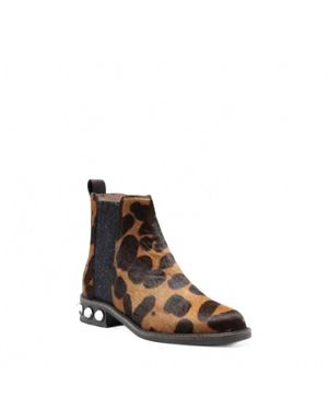Louise Et Cie Venda Animal Print Calf Hair Leather Embellished Heel Chelsea Boots - Brown