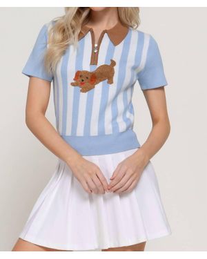 Active Basic Short Sleeve Vertical Stripe Polo Top - Blue