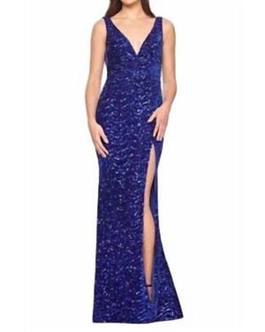 Faviana Velvet Sequin Prom Dress - Blue
