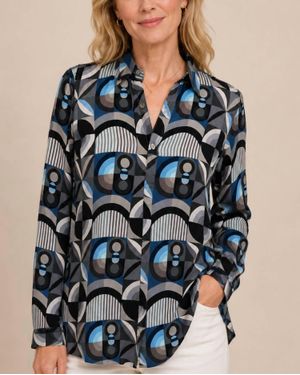 Apny Half Placket Tunic Top - Blue
