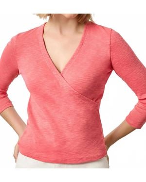 Lilla P Ribbed 3/4 Sleeve Surplice - Pink