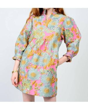 Ivy Jane Brocade Ruffle Trim Dress - Pink