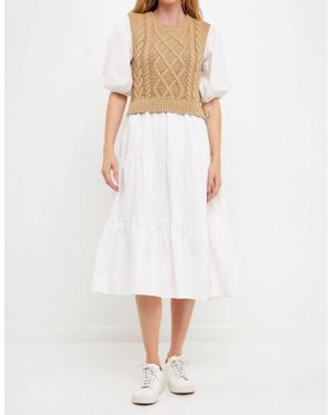 2.7 August Apparel Swati Cable Knit Dress - White