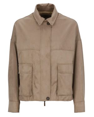 D. EXTERIOR Flap Pockets Synthetic Leather Bomber Jacket - Brown