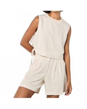 Apricot Linen Blend Crop Top - White