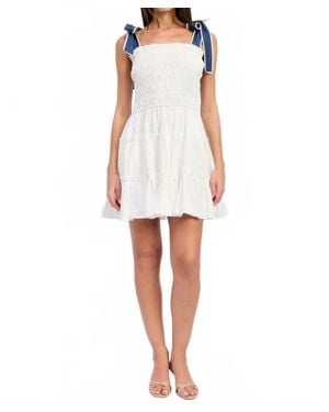 En Saison Rose Smocked Mini Dress - White