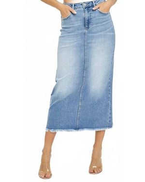 Risen High-Rise Frayed Long Pencil Skirt - Blue
