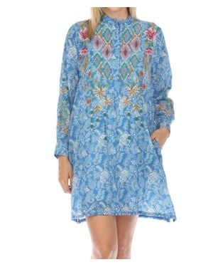 Johnny Was Gabriella Tuxedo Yoke Shirt Dress - Blue