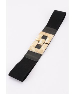 Fashnzfab Vegan Leather Metal Buckle Elastic Plus Size Belt - Black