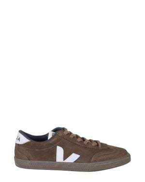Veja Volley Logo Suede Low-Top Sneakers - Brown
