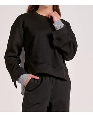 Elan Layered Illusion Mixed Media Top - Black