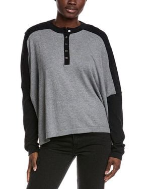 Minnie Rose Oversized Cashmere-Blend Henley Sweater - Gray