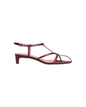 Jil Sander Burgundy Cage Fabric Rhinestone Strap Sandals - White