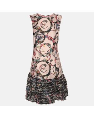 Roberto Cavalli Printed Satin Flared Fringe Midi - Multicolor
