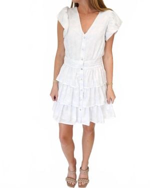 TCEC Tiered Ruffle Mini Dress With Flutter Sleeves - White