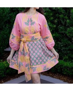 Sue Sartor Jewel Neck Flounce Mini Dress - Pink
