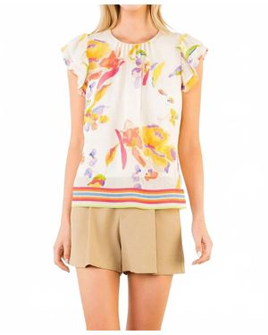 Thml Short Ruffled Sleeve Floral Top - Orange