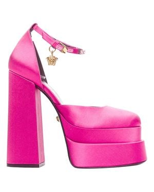 Versace Satin Crystal Medusa Platforms - Pink