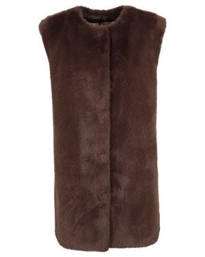 Herno Mid-Length Faux Fur Vest With Concealed Closure And Welt Pockets - Brown