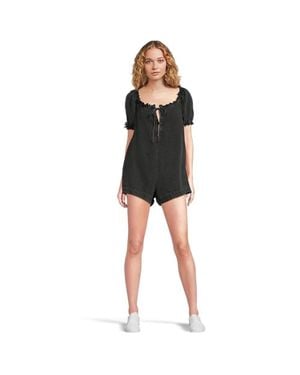 Free People We The Free Daisy Babydoll Romper Star Crossed Denim Kfc1186 - Black
