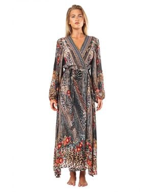 La Moda Clothing Rue Wrap 2 Way Sleeve Maxi Dress - Multicolor