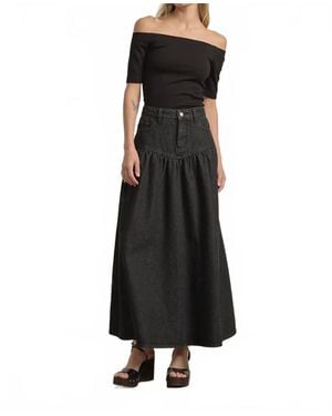 Raisonnel Fitted Waist Denim Midi Skirt - Black