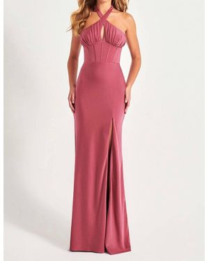Faviana Halter Neck Corset Prom Dress - Red