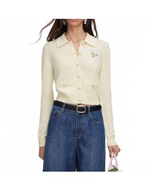 Self-Portrait Flower Embroidered Knit Cardigan - Blue