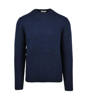 Ballantyne Crew Neck Wool Sweater With Ribbed Detailing And Timeless Silhouette - Blue