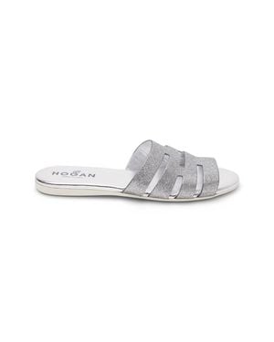 Hogan Cut-Out Glitter Slides - Black