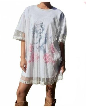 Davi & Dani Angel Printed Terry Dotted Mesh Layered Dress - Gray