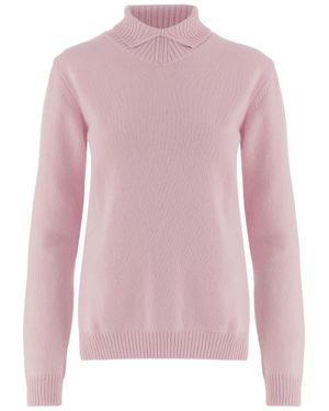 Jil Sander Turtleneck Ribbed Wool Sweater - Pink